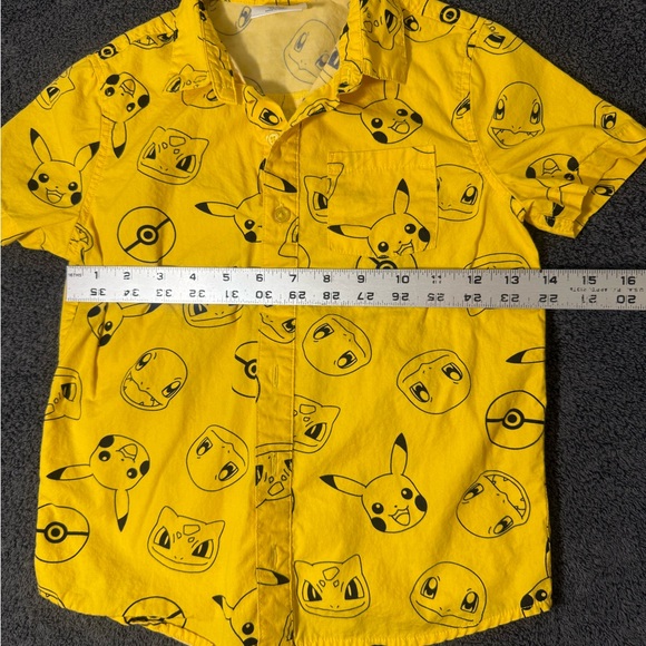 Yellow Pikachu Print youth Cotton Shirt - Picture 3 of 4